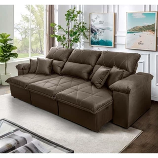 Sofá Retrátil Reclinável Trento 2,30m Suede Velut Tabaco Molas no Assento - King House