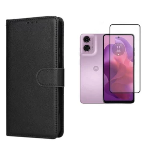 Capa Capinha Case Carteira Flip Premium + Pelicula vidro 3D para Motorola Moto G24