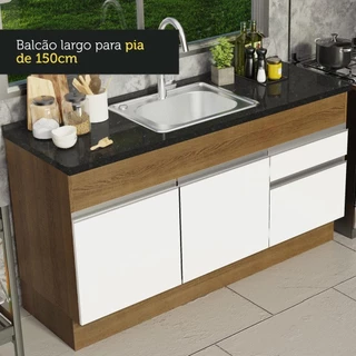 Balcão de Pia Armário de Cozinha 150cm 2 Portas 2 Gavetas (Sem Tampo/Pia) Rustic/Branco Glamy Madesa em Oferta na Shopee