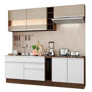Cozinha Completa Madesa Parma com Armário e Balcão (Sem Tampo e Pia) - Rustic/Branco/Crema em Oferta na Shopee