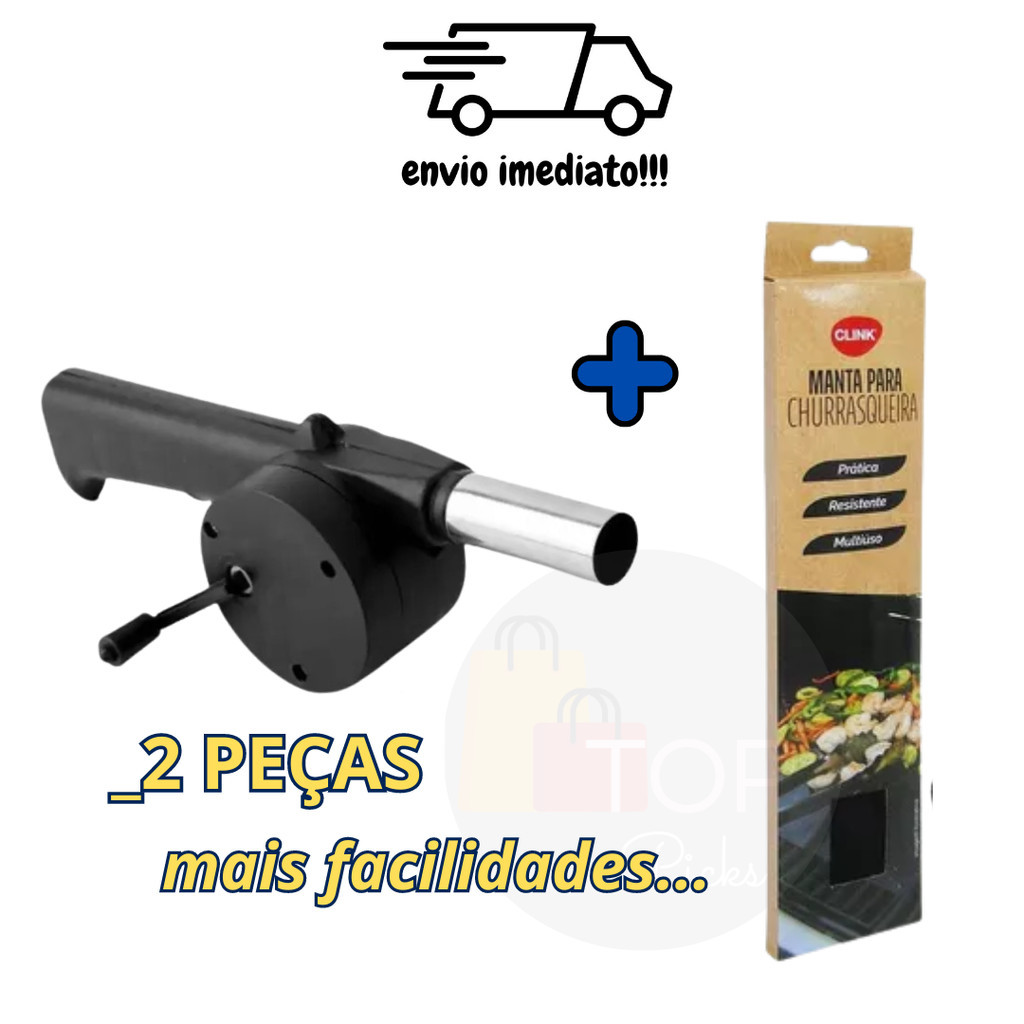 Kit Churrasco Premium: Manta Antiaderente + Soprador de Fogo