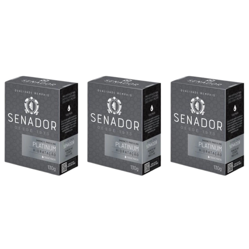 Kit 3 Sabonete Platinum Senador Hidratação 130g