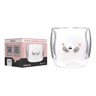 COPO BOROSSILICATO PAREDE DUPLA 250MLNA LUVA   PANDA BOCHECHA   223036 em Oferta na Shopee
