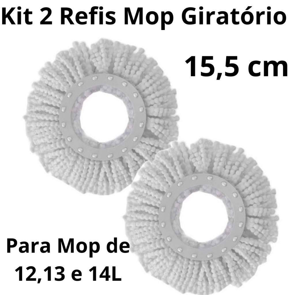 Kit 2 Refis Esfregão Mop Mobi Giratório De Microfibra Universal 15cm