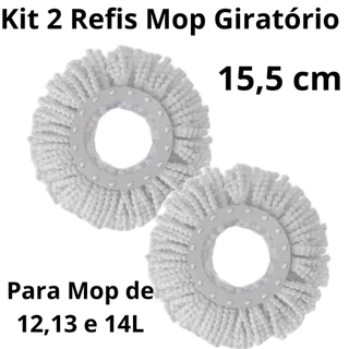 Kit 2 Refis Esfregão Mop Mobi Giratório De Microfibra Universal 15cm