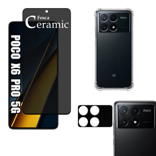 KIT Para Xiaomi Poco X6 Pro 5G | Película Privacidade Fosca 9D - Capa - Película Câmera 3D