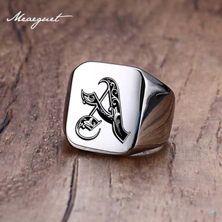 Anel De Sinalização Inicial Personalizado Meaeguet Para Homens 26 Letras Carimbo De Aço Inoxidável Fita Masculina