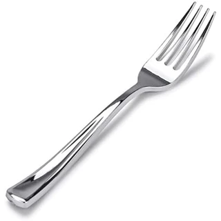 Kit 80 Garfos Refeição 14cm Descartáveis de Luxo em Plástico Prata