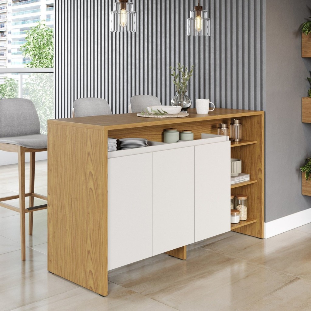 Ilha Gourmet 160cm 3 Portas Tampo Pintura UV 