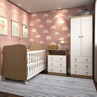 Quarto de Bebê Completo com Berço Americano Guarda Roupa Cômoda Teka Espresso Móveis