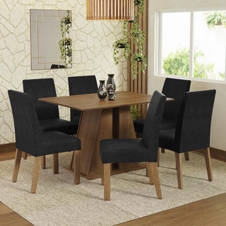 Conjunto Sala de Jantar Mesa Tampo de Madeira 6 Cadeiras Rustic/Oxford Cheryl Madesa em Oferta na Shopee