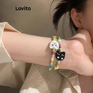 Lovito Pulseira colorida com contas coloridas de desenho animado para mulheres LFA30358