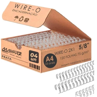 Wire-o para Encadernação 2x1 A4 Prata 5/8 para 120 fls 04un
