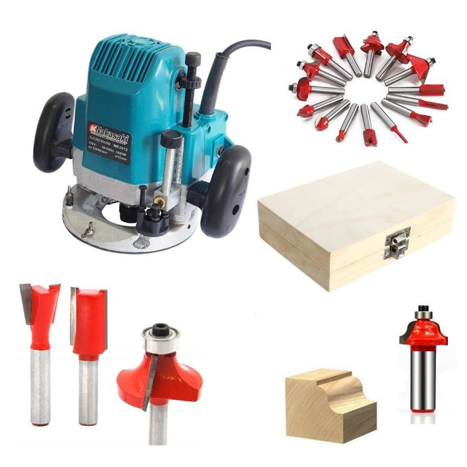 Kit Tupia Coluna 8mm E 12mm 1600w + Fresas 15Pçs - C/Variações Somente a Tupia - Envio Imediato