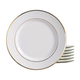 Jogo De Pratos Sobremesa Cerâmica Kit 6pcs 20cm Luxo Borda Dourada Filete Ouro