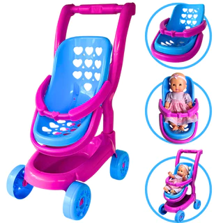 Carrinho de Boneca vira Bebê Conforto 2 em 1 Brinquedo Menina Rosa Faz de Conta