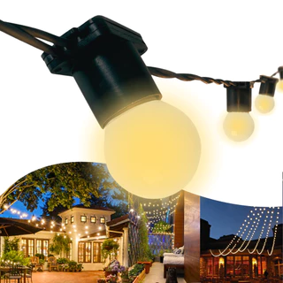 Varal de Luzes LED 25m Externo Com Lâmpadas Gambiarra Cordão
