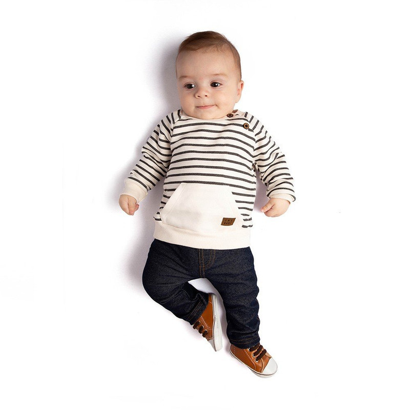 Roupa de bebê menino Conjunto Calça Jeans e Blusa Moletom Shopee