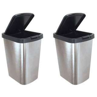 Kit 2 Lixeira Banheiro Cozinha Escritório Plástico Com Tampa Trava Clique 9 Litros Inox