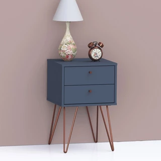 Mesa Cabeceira Retro Metal Bled 2 Gavetas Azul Navy - Olivar Móveis