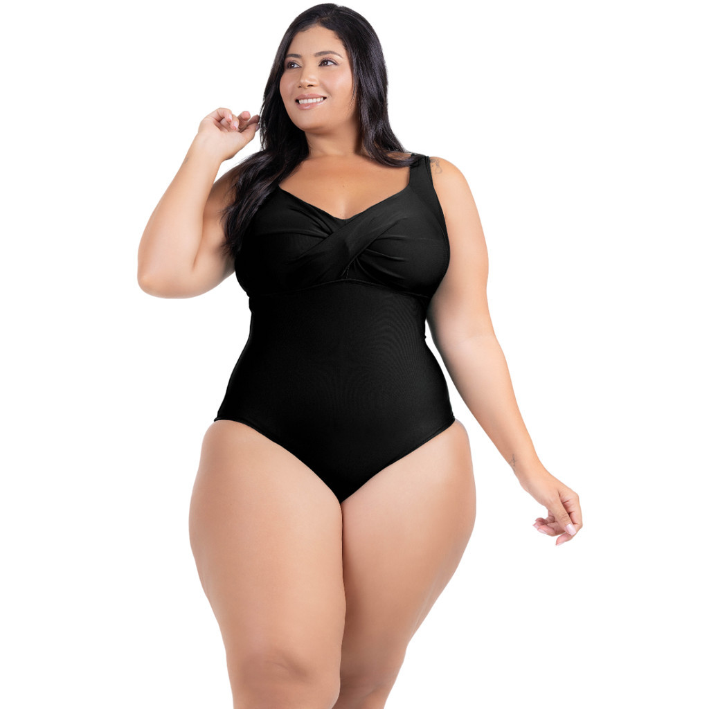 Maio Body Feminino Transpassado Plus Size Modela Cintura Liso Casual  Modelador Praia Piscina Natação