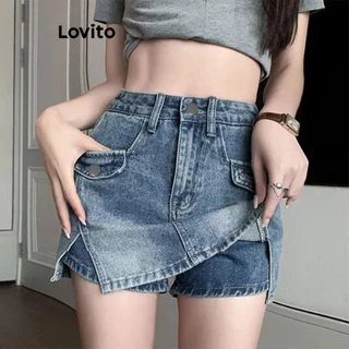 Lovito Shorts jeans casuais com bolso liso para mulheres LNE53350