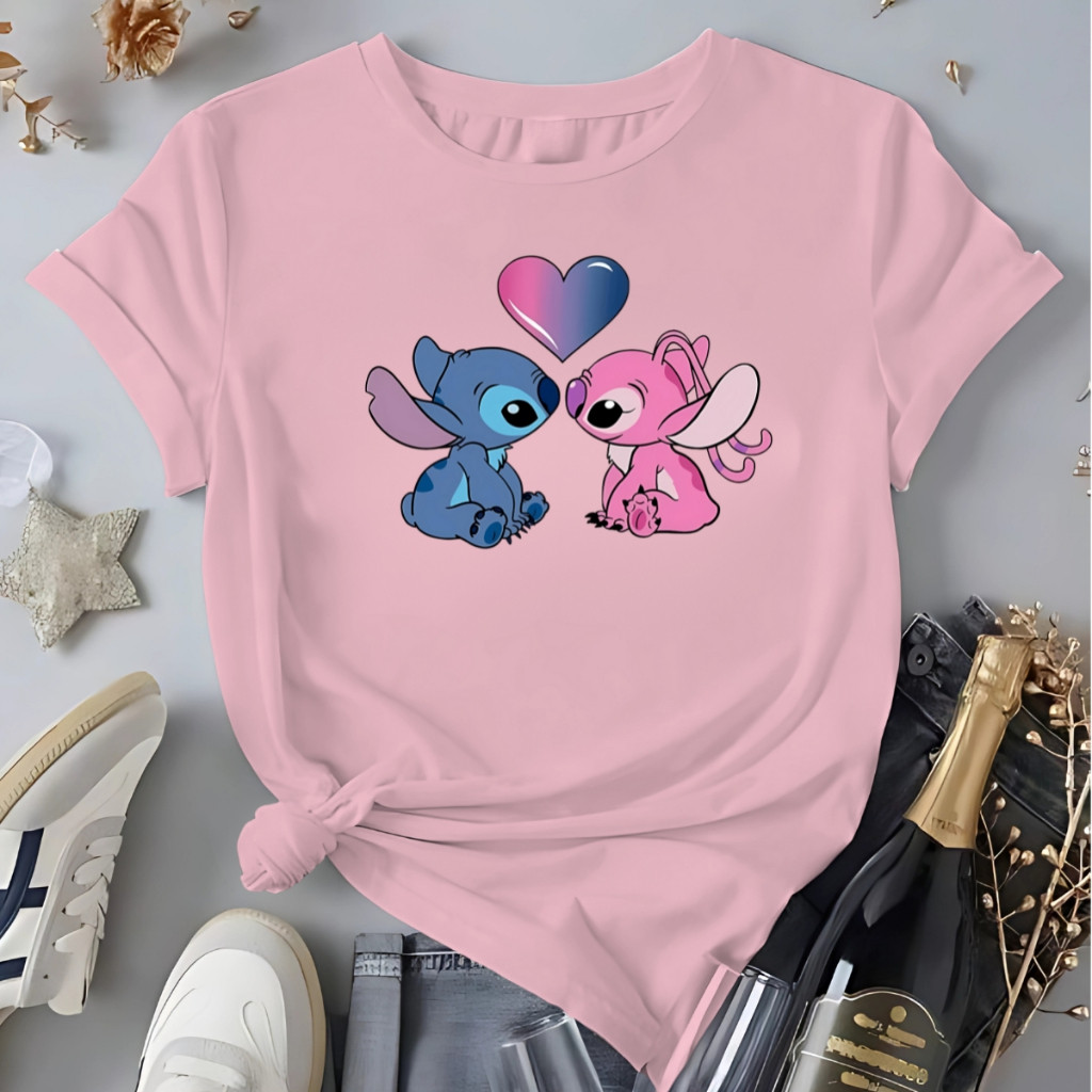 Camiseta Feminina Stitch e Angel Blusa 100%Algodão Desenho Lilo e Stiti ...