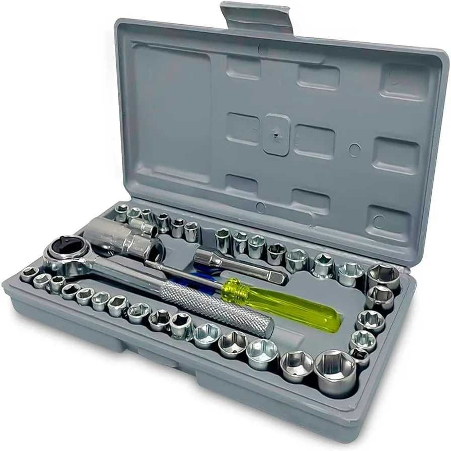 Kit Maleta Jogo Conjunto Chave catraca com soquete 40 peças reversível resistente aço inox