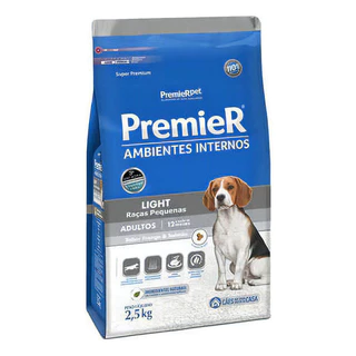 Alimento Premier Ambientes Internos Light 2,5Kg Ração Cães Adultos Raças Pequena Salmão e frango Pet