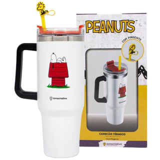 Copo Snoopy Térmico Com Alça Quente Gelado Gigante 1.15L Com Tampa E Canudo Oficial Peanuts