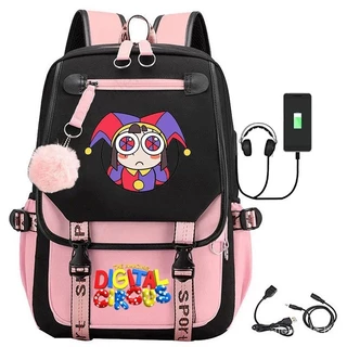 The Amazing Digital Circus Schoolbag Adolescente Estudantes Usb Carregamento Mochila Meninos Meninas Anime Bookbag Laptop Bag Viagem Mochila QMAE
