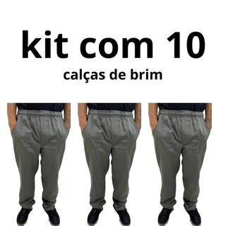 Kit com 10 Calças de Brim Pesado REFORÇADA, Uniforme Profissional