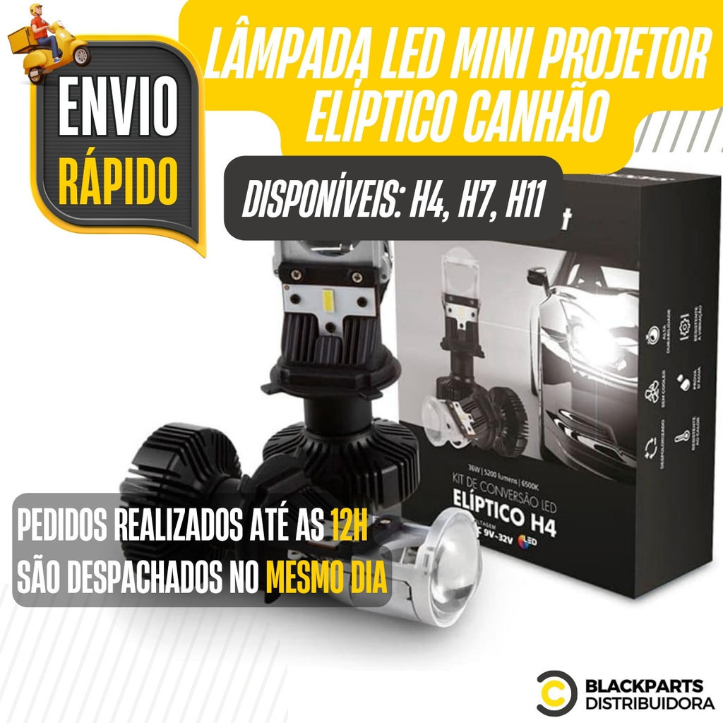Kit Led H4 Mini Projetor Elíptico 6500k 36w Shock Light