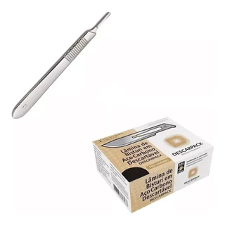 Lamina Bisturi Descartável Aço Carbono 100un N°10 + Cabo N°3