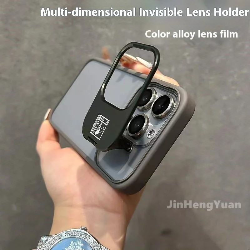 Suporte Rígido De Proteção Da Lente Câmera De Metal Caixa Do Filme Para IPhone 15 14 13 Pro Max Frosting Transparente De Cobertura