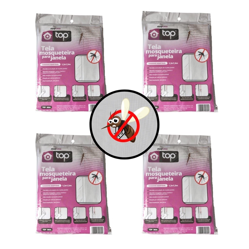 Kit 4 Telas Mosquiteira Janela Ajustável Anti Insetos Dengue Mosquito 1,50m x 1,30m(Entrega em até 12 horas)