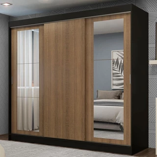 Guarda-Roupa Casal Madesa Kansas 3 Portas de Correr com Espelhos 3 Gavetas em Oferta na Shopee