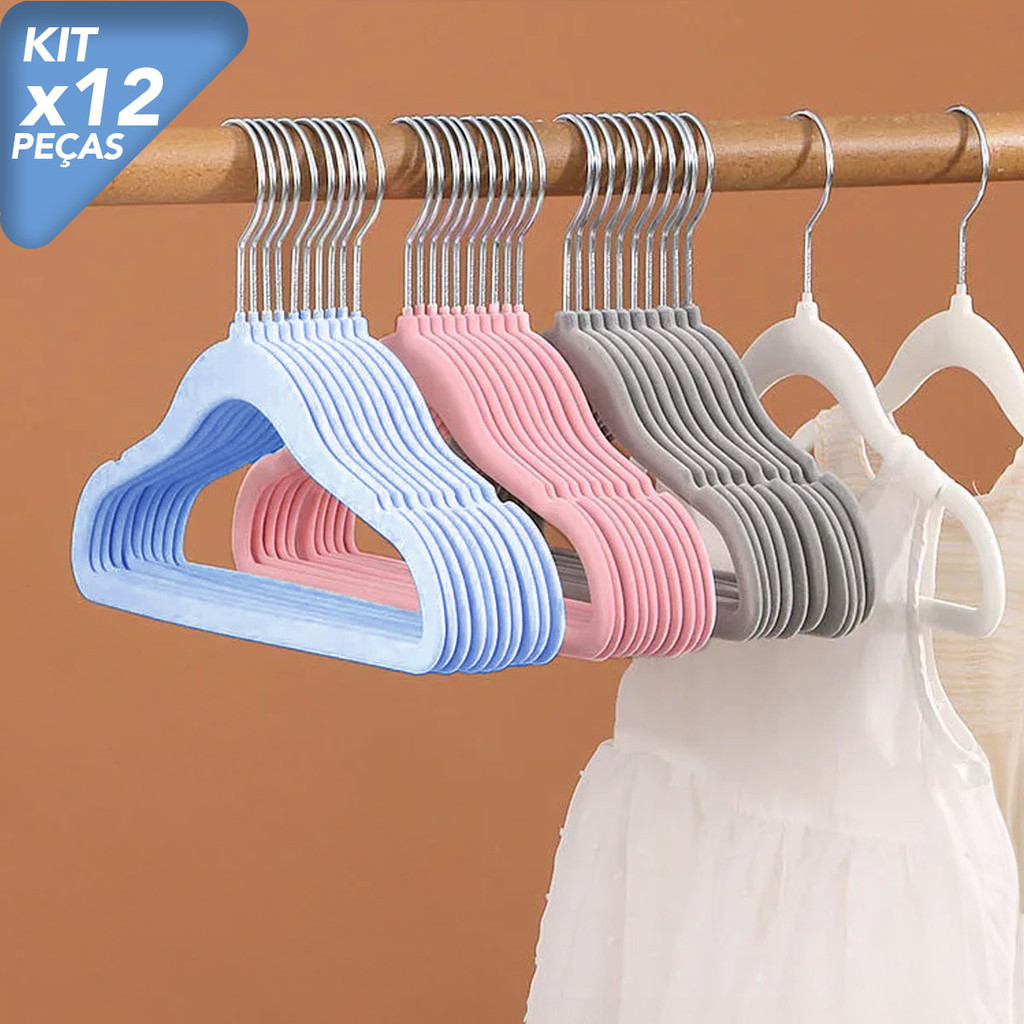 Kit 12 Cabides de Veludo Infantil Bebê Antiderrapante | Shopee Brasil
