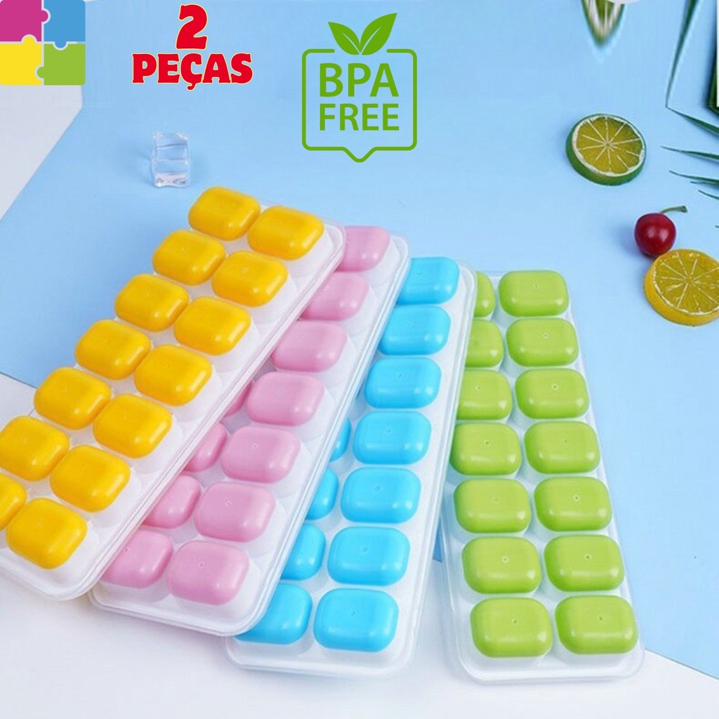 Kit 2 Formas de Gelo Silicone Com Tampa Rígida e Flexível Cubo de Gelo