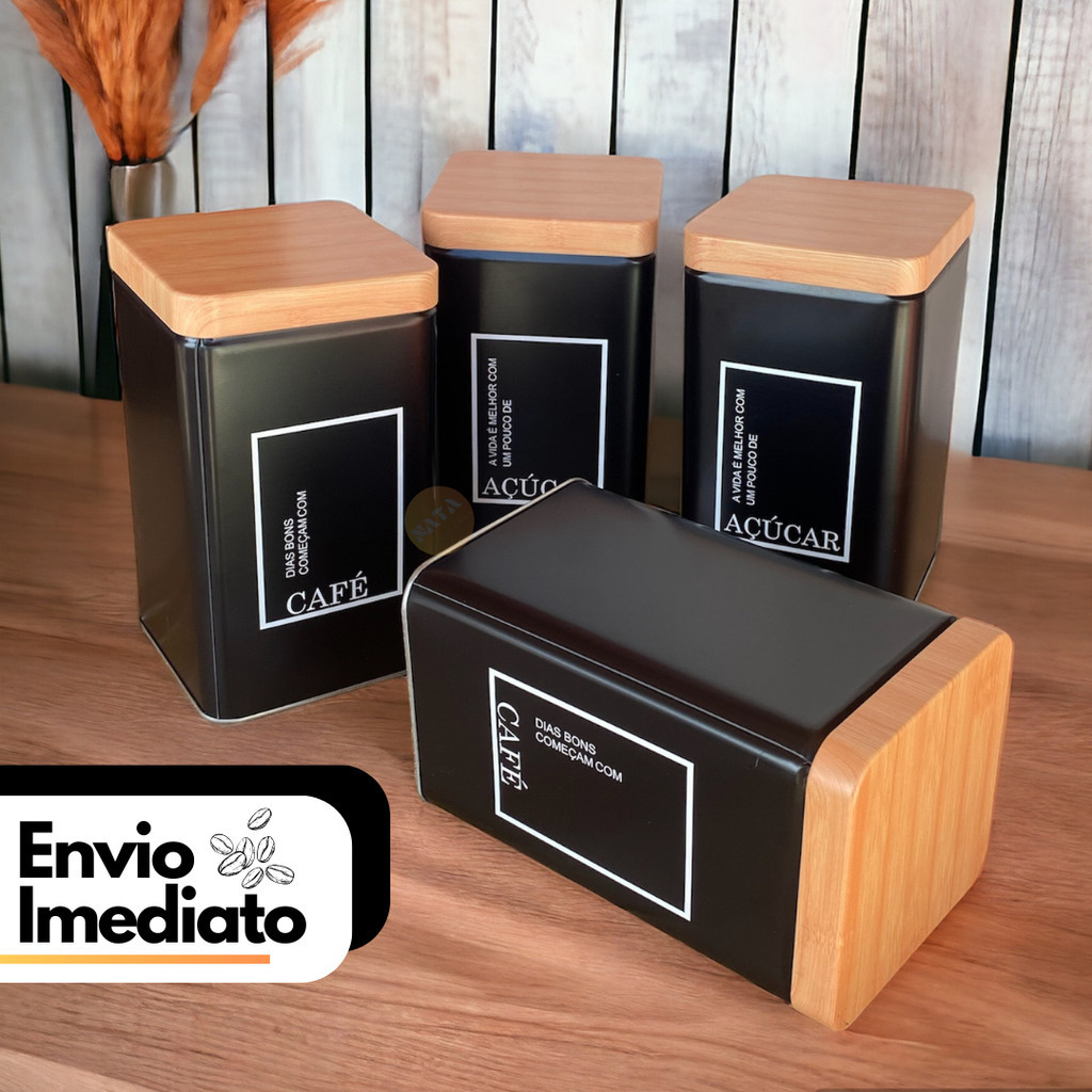 Lata Pote Porta Organidor de Cozinha Mantimentos Multiuso Café Açúcar em Metal Casa Escritório