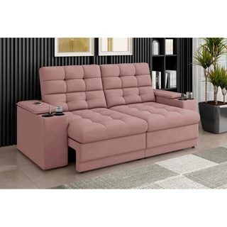 Sofá Confort Premium 1,70m Assento Retrátil/Reclinável porta copos e USB Suede Nude - XFlex Sofas
