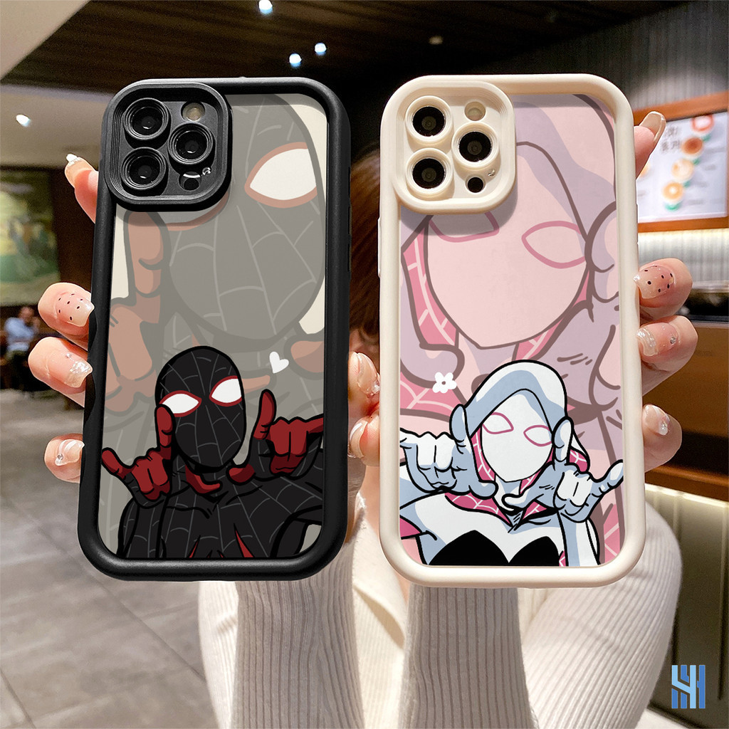 Capa De Casal Homem Aranha Compatível Com IPhone 13 11 12 14 15 PRO MAX XR XS 6 7 6S 8 Plus 6SPlus 7Plus 6Plus8Plus 14Plus 15Plus XSMAX SE 2020 Caixa De Telefone De Borda Reta Olhos De Anjo
