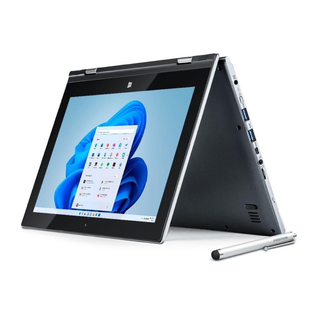 Notebook 2 em 1 Positivo DUO C4128BP-4 Intel® Celeron® Dual-Core™ Windows 11 Home Full HD 11.6" Touchscreen - Cinza - Inclui Microsoft 365*