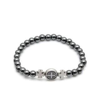 Pulseira com Medalha de São Bento de Hematita