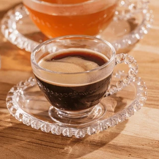 Xícara Pequena 80ml de Chá Café com Píres de Coração em Cristal Lyor