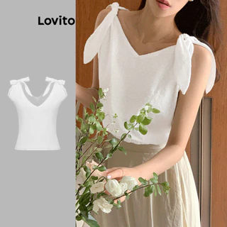 Lovito Regata feminina casual com bolinhas e gravata frontal L86ED065