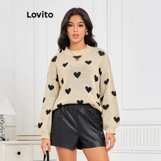 Lovito Elegante Suéter Feminino com Estampa de Coração LBL09275