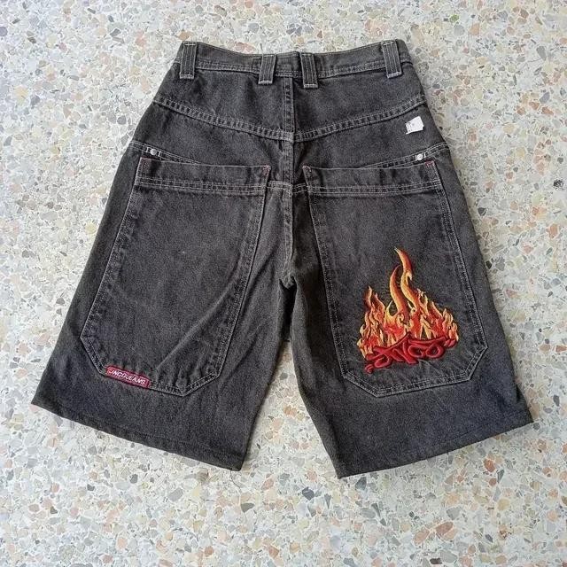 Y2K JNCO Bordados Padrões Hip Hop Loose Shorts Homens Mulheres