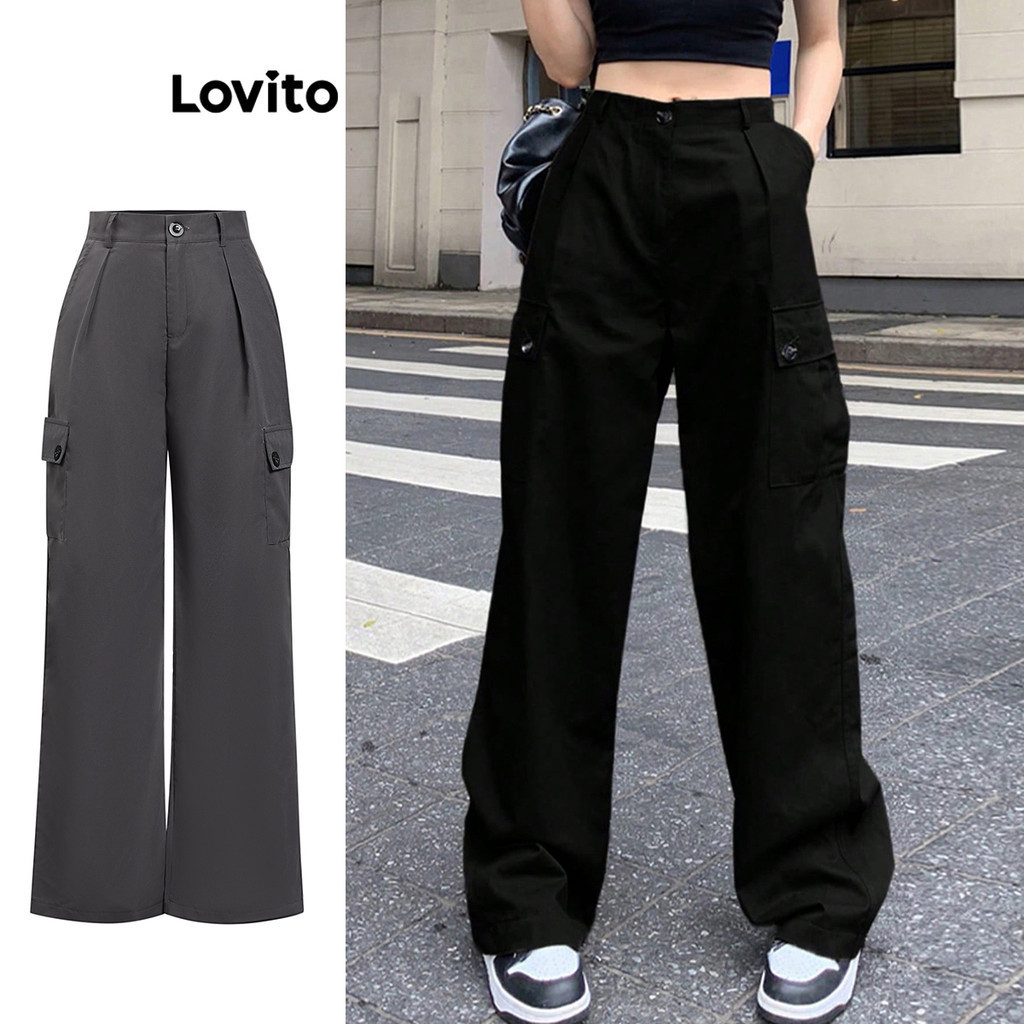 Lovito Calças Básicas com Bolsos para Mulheres L74ED087 (Multicolorido)