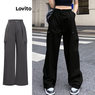 Lovito Calças Básicas com Bolsos para Mulheres L74ED087 (Multicolorido)